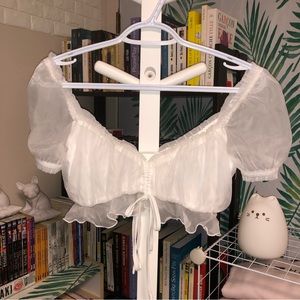 Tiger Mist | Cropped Puff Sleeve Top | White